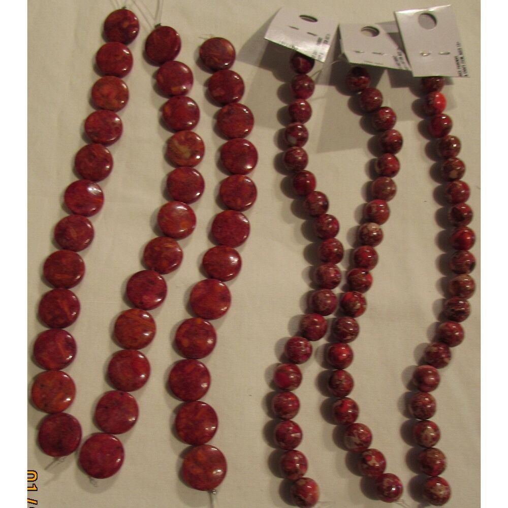 Beads blood red 6 strings new flat round jewelry making crafts